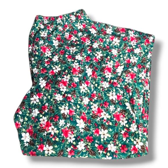 Winter Floral Flannel Pajama Set Charter Club Green Red White XL Cozy Warm New - Picture 6 of 11